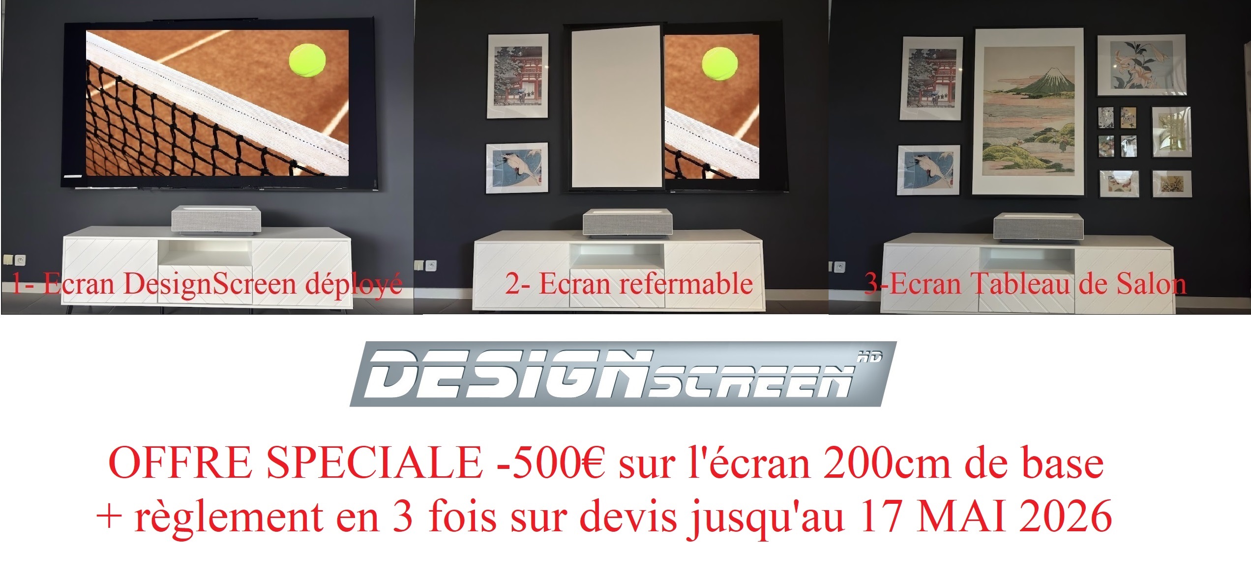 promo 500€ sur écran pour projecteur ultra courte focale